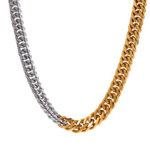 Load image into Gallery viewer, This beautiful statement chain necklace is made of stainless steel. The necklace is made as a combination of silver and gold thick chain which makes it interesting and wearable with many outfits. It is a perfect piece for an everyday outfit. The necklace has a size adjustable chain with a lobster clasp.&nbsp;
