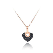 Load image into Gallery viewer, Beautiful and elegant 18K plated stainless steel necklace comes in two versions: with black or silver heart. Chic heart pendant is made of cubic zirconia and it is additionally adorned with a stainless steel circle in rose gold colour. Circe has engraved roman numerals and gives the necklace perfect final touch. It is a perfect piece for an elegant occasion outfit. The necklace has a size adjustable chain with a lobster clasp.&nbsp;
