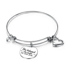 Load image into Gallery viewer, Inspire and empower with this stainless steel creative lettering &quot;She Believed She Could So She Did&quot; charm bangle bracelet. Designed for women and girls who embrace their inner strength, this bohemian-style bracelet features an engraved inspirational message, reminding the wearer of the power of belief and self-love. The sleek stainless steel construction ensures durability and a modern, chic aesthetic that complements any style.
