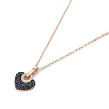 Load image into Gallery viewer, Beautiful and elegant 18K plated stainless steel necklace comes in two versions: with black or silver heart. Chic heart pendant is made of cubic zirconia and it is additionally adorned with a stainless steel circle in rose gold colour. Circe has engraved roman numerals and gives the necklace perfect final touch. It is a perfect piece for an elegant occasion outfit. The necklace has a size adjustable chain with a lobster clasp.&nbsp;
