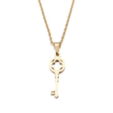 Load image into Gallery viewer, This simple and elegant necklace is made of stainless steel and real gold plating. It is adorned with a nice pendant in a shape of a key and comes in two colours: silver and gold. It can be perfect spice to an everyday outfit. It has lobster clasp. 
