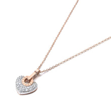 Load image into Gallery viewer, Beautiful and elegant 18K plated stainless steel necklace comes in two versions: with black or silver heart. Chic heart pendant is made of cubic zirconia and it is additionally adorned with a stainless steel circle in rose gold colour. Circe has engraved roman numerals and gives the necklace perfect final touch. It is a perfect piece for an elegant occasion outfit. The necklace has a size adjustable chain with a lobster clasp.&nbsp;
