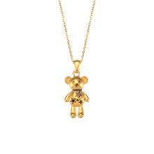 Load image into Gallery viewer, Necklace is made out of stainless steel and comes in two colours: gold and silver. Pendant is in a shape of a cute teddy bear and it is additionally adorned with cubic zirconia stars in pink colour. This beautiful necklace can be worn with daily or evening outfit. It has a size adjustable lobster clasp.&nbsp;
