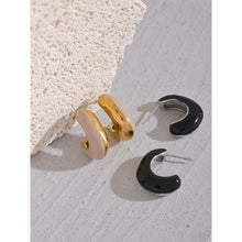 Load image into Gallery viewer, Trendy, statement earrings are made of stainless steel and come in several different colours.  One side of the earrings is coloured while the other one is in steel or gold plated colour.  The earrings are bug but light, which makes them very comfortable for wearing.  They have stud fastening.
