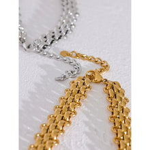 Load image into Gallery viewer, Beautiful statement necklace comes in two colours. It is made of chain in Cuban style and due to its luxurious and glamorous look, it can be worn with daily and evening outfits. It has a size adjustable lobster clasp and can be combined with the bracelet as a set.
