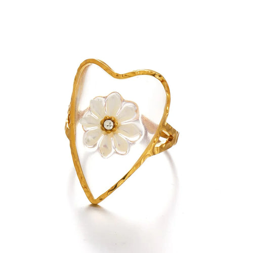 Vintage stainless steel waterproof flower bohemian women's adjustable ring