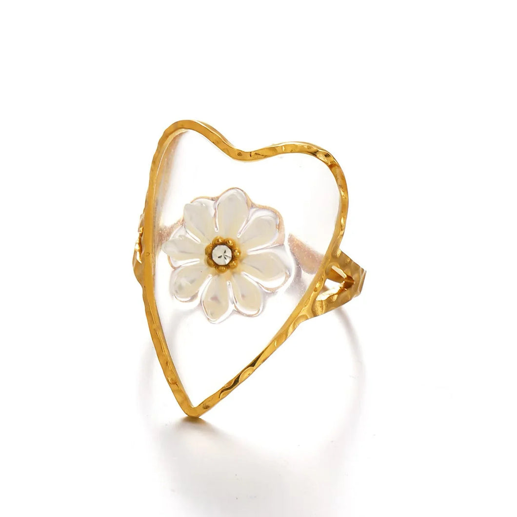 Vintage stainless steel waterproof flower bohemian women's adjustable ring