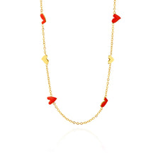 Load image into Gallery viewer, Charming gold plated stainless steel necklace comes in a gold colour. It is adorned with irregular shaped hearts in red and gold combination. This necklace is a perfect piece for any daily or evening outfit. It is also a great present for your loved ones. The necklace has a lobster clasp and adjustable length.
