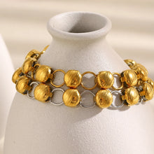 Load image into Gallery viewer, Add a playful yet modern touch to your style with this mixed colour bean ring buckle bracelet. Crafted from high-quality stainless steel with a durable plated finish, it features a unique splicing design and vibrant colour accents that make it stand out. Stylish and comfortable for everyday wear, this trendy bracelet is perfect for layering or wearing alone and makes a thoughtful gift for women who love contemporary fashion jewelry.
