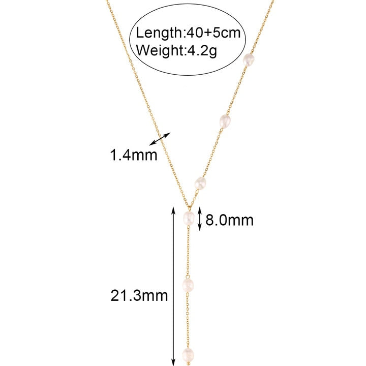 VALINI - Holiday Beach Style Y Shaped Natural Freshwater Pearl Chain Necklace For Woman Stainless Steel Tassel Chain Sexy Body Jewelry