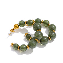 Load image into Gallery viewer, Add a touch of modern elegance to your look with these resin round beads chain C-Shape huggie earrings. Handmade with care, they feature glossy resin round beads paired with a sleek stainless steel chain for a lightweight yet durable finish. Inspired by trendy French fashion, these C-shape huggie earrings offer a stylish balance of chic and contemporary design, making them perfect for everyday wear or special occasions. A must-have statement accessory for women who love unique, fashionable jewelry.
