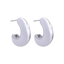 Load image into Gallery viewer, Trendy, statement earrings are made of stainless steel and come in several different colours.  One side of the earrings is coloured while the other one is in steel or gold plated colour.  The earrings are bug but light, which makes them very comfortable for wearing.  They have stud fastening.
