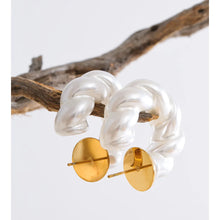 Load image into Gallery viewer, Stainless Steel Twisted Geometric Pearl Earrings – Modern Waterproof Daily Fashion Jewelry for Women
