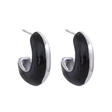 Load image into Gallery viewer, Trendy, statement earrings are made of stainless steel and come in several different colours.  One side of the earrings is coloured while the other one is in steel or gold plated colour.  The earrings are bug but light, which makes them very comfortable for wearing.  They have stud fastening.
