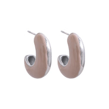 Load image into Gallery viewer, Trendy, statement earrings are made of stainless steel and come in several different colours.  One side of the earrings is coloured while the other one is in steel or gold plated colour.  The earrings are bug but light, which makes them very comfortable for wearing.  They have stud fastening.
