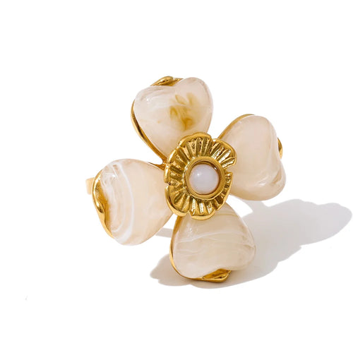 Add a touch of whimsy to your look with this playful acrylic flower ring, featuring a vibrant multi-color design and a bold floral shape. Crafted from waterproof stainless steel, it's as durable as it is stylish—and fully adjustable for a comfortable, custom fit. Perfect for adding a fun pop of color to any outfit, this trendy ring is made to shine all year round.