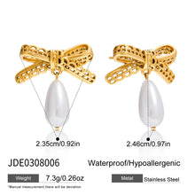 Load image into Gallery viewer, KIN - Pearl Bowknot Drop Stainless Steel Earrings
