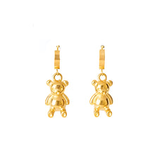 Load image into Gallery viewer, Add a playful touch to your style with these stainless steel gold color bear pendant earrings. Plated in radiant gold, these charming earrings feature adorable bear pendants that bring a fun yet sophisticated flair to any outfit. Durable and lightweight, they&#39;re perfect for everyday wear or as a delightful holiday gift. A unique and stylish addition to any jewelry collection!
