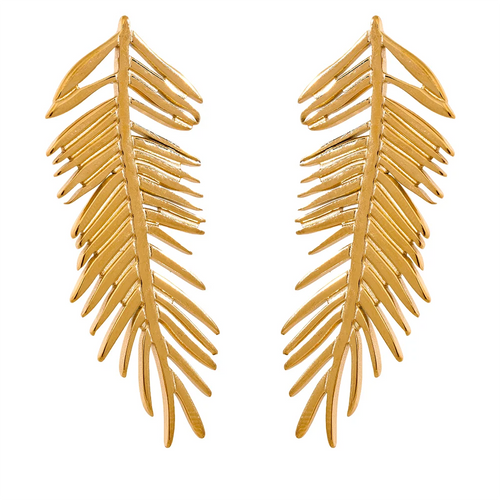 These long leaves statement stud earrings are a striking addition to any jewelry collection, crafted from durable, waterproof stainless steel in gold and silver tones. Featuring bold leaf designs, they bring a touch of nature-inspired elegance with a modern twist. Their large, eye-catching shape makes them a perfect statement piece, adding both style and sophistication to any outfit. 