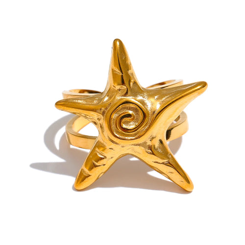 Embrace the essence of summer with this stainless steel starfish open ring, a playful and elegant accessory perfect for your holiday look. 18K gold plated for a luxurious finish, this adjustable ring features a charming starfish design that brings a touch of the ocean to your style. Crafted for durability and comfort, it’s an ideal piece for those who love personalized, summer-inspired jewelry.