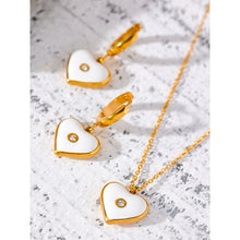 Load image into Gallery viewer, Stainless steel necklace comes in a rose gold colour. It is made of small link chain and it is adorned with a pendant in a shape of a heart. The heart has white enamel layer and small zircon in the middle. This romantic chain necklace is perfect for spicing up both, your daily or evening outfit. It has lobster clasp and adjustable length.
