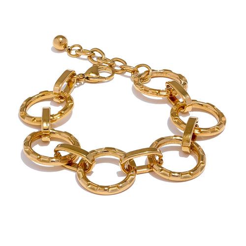 Make a bold style statement with this trendy metal round links bracelet, featuring oversized, notched links that create a striking and modern look. Crafted from high-quality stainless steel, this bracelet is designed to be both waterproof and durable, ensuring it maintains its shine through everyday wear. Its unique, individualistic design makes it the perfect accessory for those who love to stand out with distinctive, fashion-forward pieces.