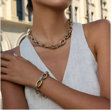 Load image into Gallery viewer, Add modern elegance to your jewelry collection with this two-color twisted necklace, crafted from premium stainless steel with luxurious 18K gold-color plating. Featuring a stylish twisted splicing design, this stackable waterproof necklace is made for everyday wear and effortless layering without tarnishing. Perfect for casual or dressy looks, it’s a versatile statement piece for women who love durable, on-trend stainless steel jewelry with a polished finish.
