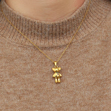 Load image into Gallery viewer, Necklace is made out of stainless steel and comes in two colours: gold and silver. Pendant is in a shape of a cute teddy bear and it is additionally adorned with cubic zirconia stars in pink colour. This beautiful necklace can be worn with daily or evening outfit. It has a size adjustable lobster clasp.
