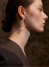 Load image into Gallery viewer, Add a touch of elegance to your look with these high-grade moon stud earrings, featuring dazzling cubic zirconia and luminous simulated pearls. Crafted from durable stainless steel, these delicate earrings offer a timeless yet modern charm, perfect for both casual and formal occasions. A stylish and sophisticated gift, they make a stunning addition to any jewelry collection.
