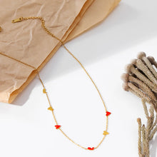 Load image into Gallery viewer, Charming gold plated stainless steel necklace comes in a gold colour. It is adorned with irregular shaped hearts in red and gold combination. This necklace is a perfect piece for any daily or evening outfit. It is also a great present for your loved ones. The necklace has a lobster clasp and adjustable length.
