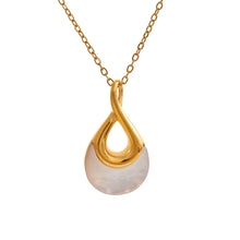 Load image into Gallery viewer, Elevate your elegance with this exquisite natural stone water drop pendant necklace, a perfect blend of sophistication and charm. Crafted from premium stainless steel and plated in luxurious 18K gold, this necklace showcases a beautifully delicate water drop-shaped natural stone that adds a touch of refined beauty. The chic design, paired with the warm golden hue, makes it a versatile piece that complements both everyday wear and special occasions. 
