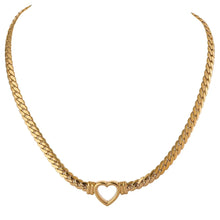 Load image into Gallery viewer, Stainless steel 18K gold plated necklace comes in a gold and silver colour. It is made of a thick and big chain which is adorned with a heart contour in the middle. This luxurious necklace is perfect accessory for any evening gown. It has lobster clasp and adjustable length.
