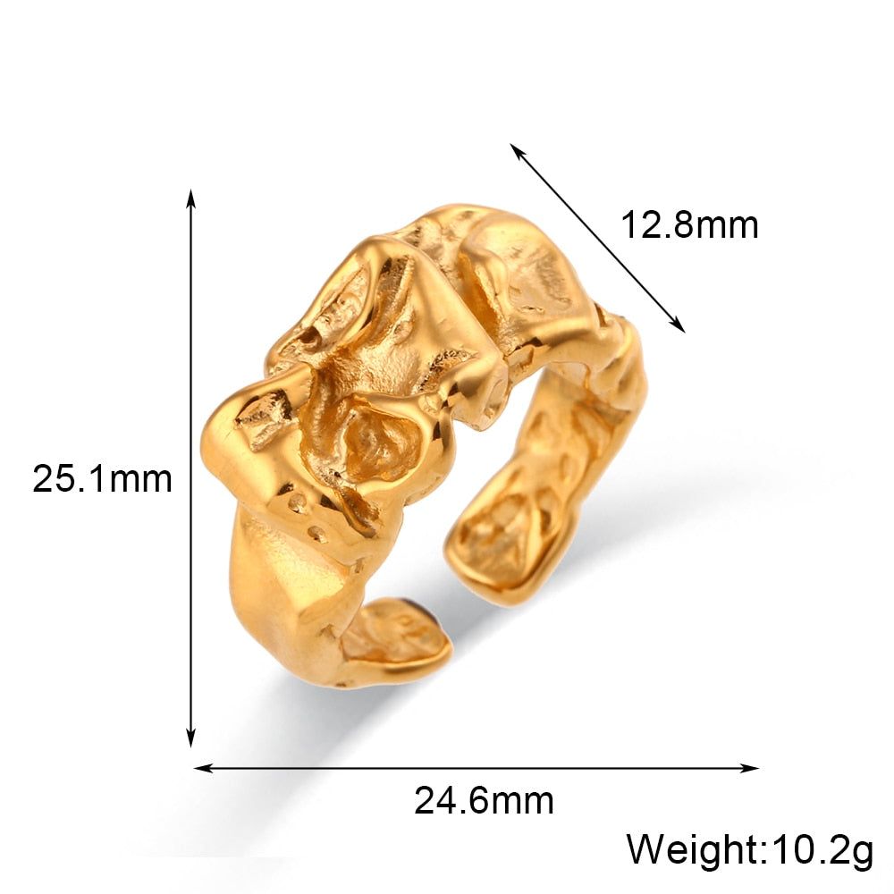 VARNU - 2023 New In Abstract Artistic Irregular Design Open Size Index Gold Plated Rings For Women Tarnish Free Stainless Steel Jewelry