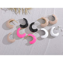 Load image into Gallery viewer, Trendy, statement earrings are made of stainless steel and come in several different colours.  One side of the earrings is coloured while the other one is in steel or gold plated colour.  The earrings are bug but light, which makes them very comfortable for wearing.  They have stud fastening.
