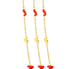 Load image into Gallery viewer, Charming gold plated stainless steel necklace comes in a gold colour. It is adorned with irregular shaped hearts in red and gold combination. This necklace is a perfect piece for any daily or evening outfit. It is also a great present for your loved ones. The necklace has a lobster clasp and adjustable length.
