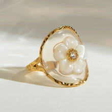 Load image into Gallery viewer, Gold Plated Stainless Steel Oval Resin Flower Stainless Steel Open Ring
