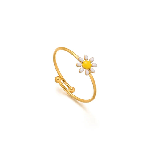 Add a touch of charm to your style with this stainless steel daisy drop oil open slim ring. Featuring a delicate daisy design with vibrant enamel details, this waterproof ring is both trendy and durable, perfect for everyday wear. Its adjustable open design ensures a comfortable fit, making it a thoughtful gift for women and girls alike. A versatile and stylish addition to any jewelry collection!