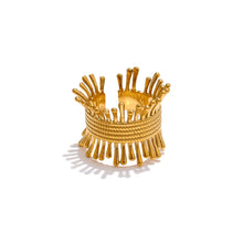 Load image into Gallery viewer, Elevate your style with this unique geometric open ring, featuring a sleek line of sticks elegantly hooped with a golden ring. Crafted from high-quality stainless steel and 18K PVD plated, it offers a luxurious shine and lasting durability. Available in both silver and gold variants, this statement piece adds a modern, chic touch to any outfit, making it a must-have for fashion-forward jewelry lovers.
