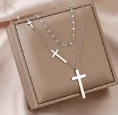 TERESA - Yhpup New Cross Layered Pendant Necklace Charm 18 K Metal Gold Stainless Steel Collar Neckalce Chain Jewelry Anniversary Gift