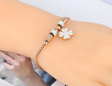 Load image into Gallery viewer, Titanium Stainless Steel Mosaic Crytal Flower Charm Bracelets For Girls Rose Gold Adjustable Chain Link Bracelet 
