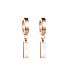 Load image into Gallery viewer, Fashion White &amp; Black Shell Hoop Earrings For Women Rose Gold Color Titanium Steel Female Earrings Jewelry 
