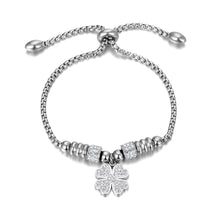 Load image into Gallery viewer, Titanium Stainless Steel Mosaic Crytal Flower Charm Bracelets For Girls Rose Gold Adjustable Chain Link Bracelet 
