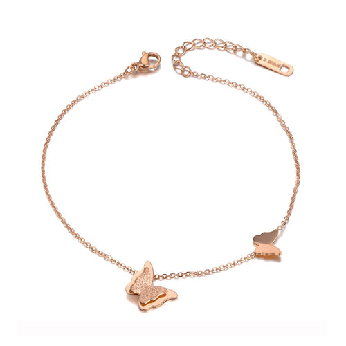 Trendy CZ Crystal Butterfly Charm Animal Bracelets For Women Stainless Steel Link Chain Bracelet For Birthday Gift  (Rose Gold Color)