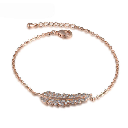 Original Style Rose Gold Pave Setting Cubic Zircon Feather Bracelets Luxury Romantic Charms Bracelet Jewelry Gift 