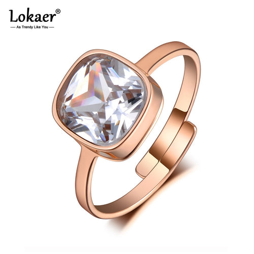 Lokaer Sparkling Design Titanium Stainless Steel Wedding Ring Jewelry Rose Gold Mosaic CZ Crystal Party Rings For Women R19156