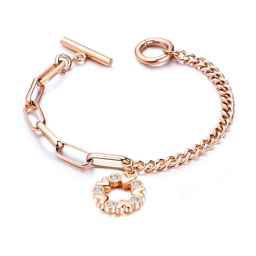 Stainless Steel Asymmetric Chain Ladies Bracelet Trendy Rose Gold Love Charms Bracelet  Jewelry For Women Girls 