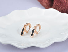 Load image into Gallery viewer, Fashion White &amp; Black Shell Hoop Earrings For Women Rose Gold Color Titanium Steel Female Earrings Jewelry 
