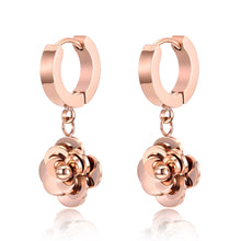 Load image into Gallery viewer, Delicate Cute FLOWER Stainless Steel Hoop Earring For Women Girl Birthday Gift Trendy Female Party Ear Jewelry (Rose Gold Color)
