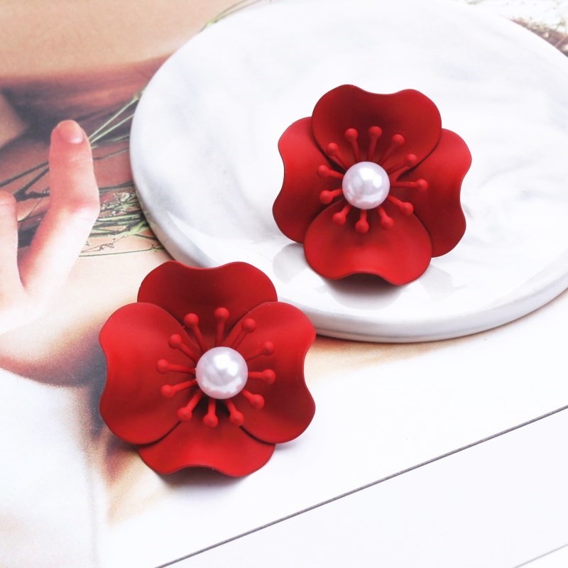 New Korean Style Spray Paint Big Flower Stud Earrings For Women Fashion Summer Elegant Sweet Jewelry Accessories Brincos