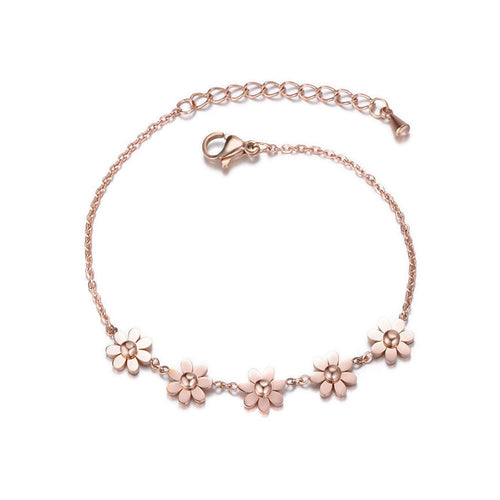 Classic Titanium Steel Daisy Charm Bracelets & Bangle For Women Rose Gold Color Chain & Link Bracelet Jewelry (Rose Gold Color)